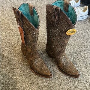 Corral Brown Heeled Boots with Textured Leather